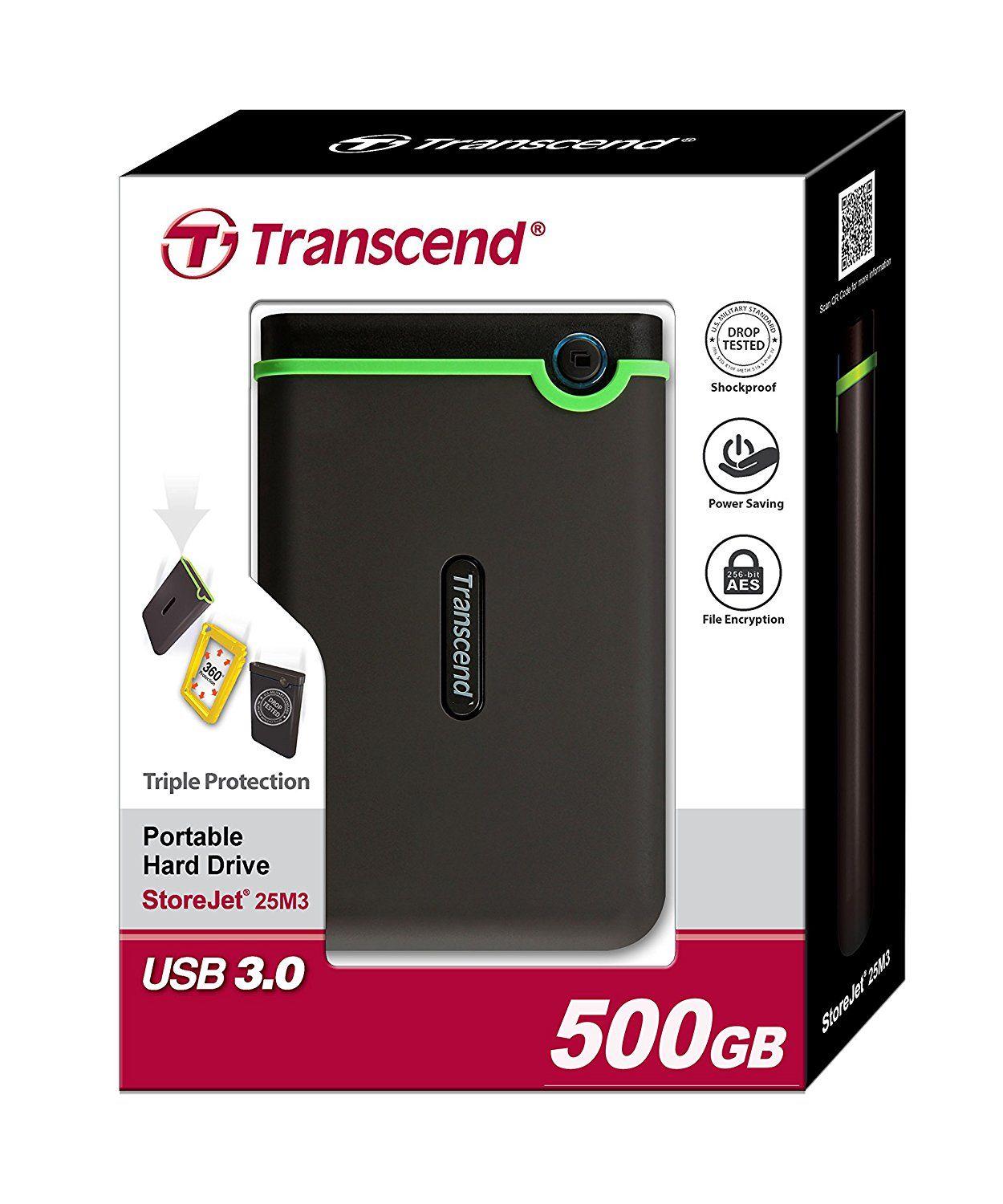 Transcend StoreJet 25M3 500GB USB 3.0 External Hard Drive